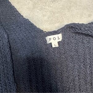 POL Chunky Knit Cardigan Women’s Large Charcoal Open Front Cozy Sweater